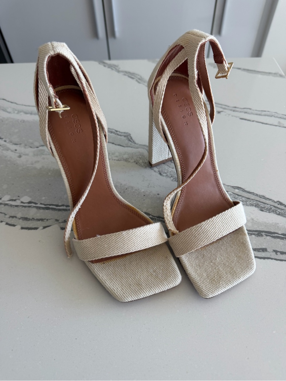 ASOS Cream Strappy Block Heel Sandals